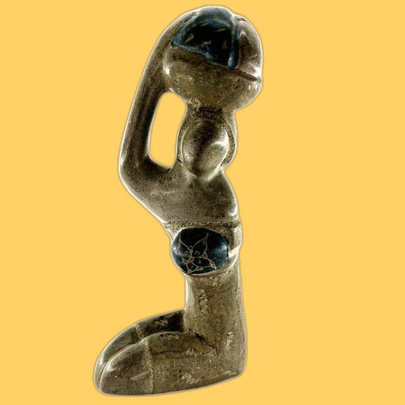 Mother & Child Figurine Carved Soapstone African Tribal Art, Blue Accents - Picture 1 of 8